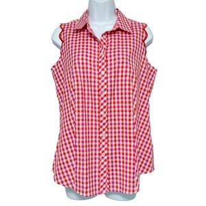Talbots Gingham No Iron‎ Shirt Womens 4 Pink Checked Sleeveless Button Down Top